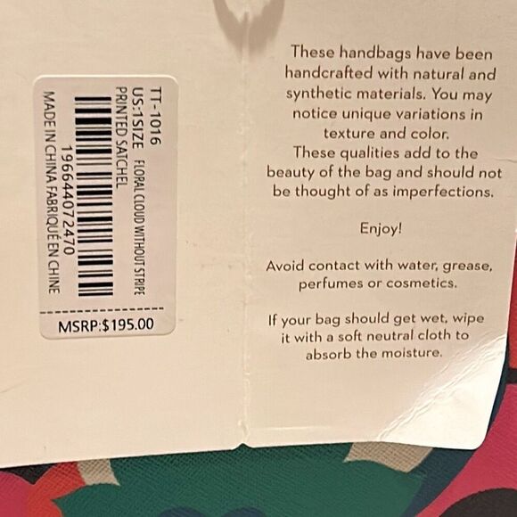 Trina Turk Floral Cloud Tote Top Handle Satchel Bag Blue Pink Bold Maximalist - Picture 4 of 16